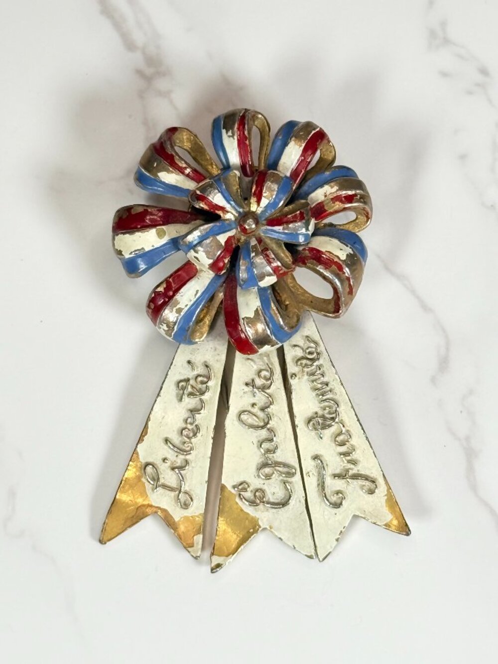 Silson French Cockade Enamel Red White Blue Fur Clip Brooch